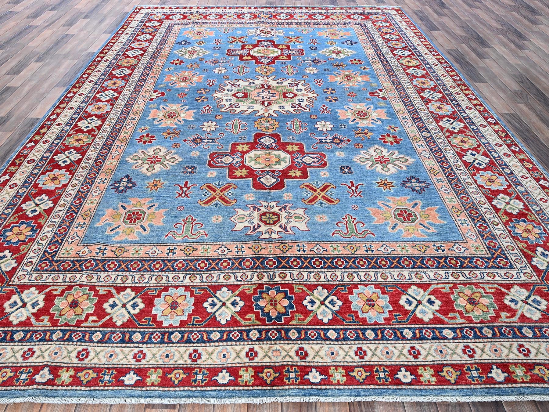 Kazak Kazak hand-knotted wool rug in Blue & Red, 8'9" x 12'1" — SKU O0525 (view 2)