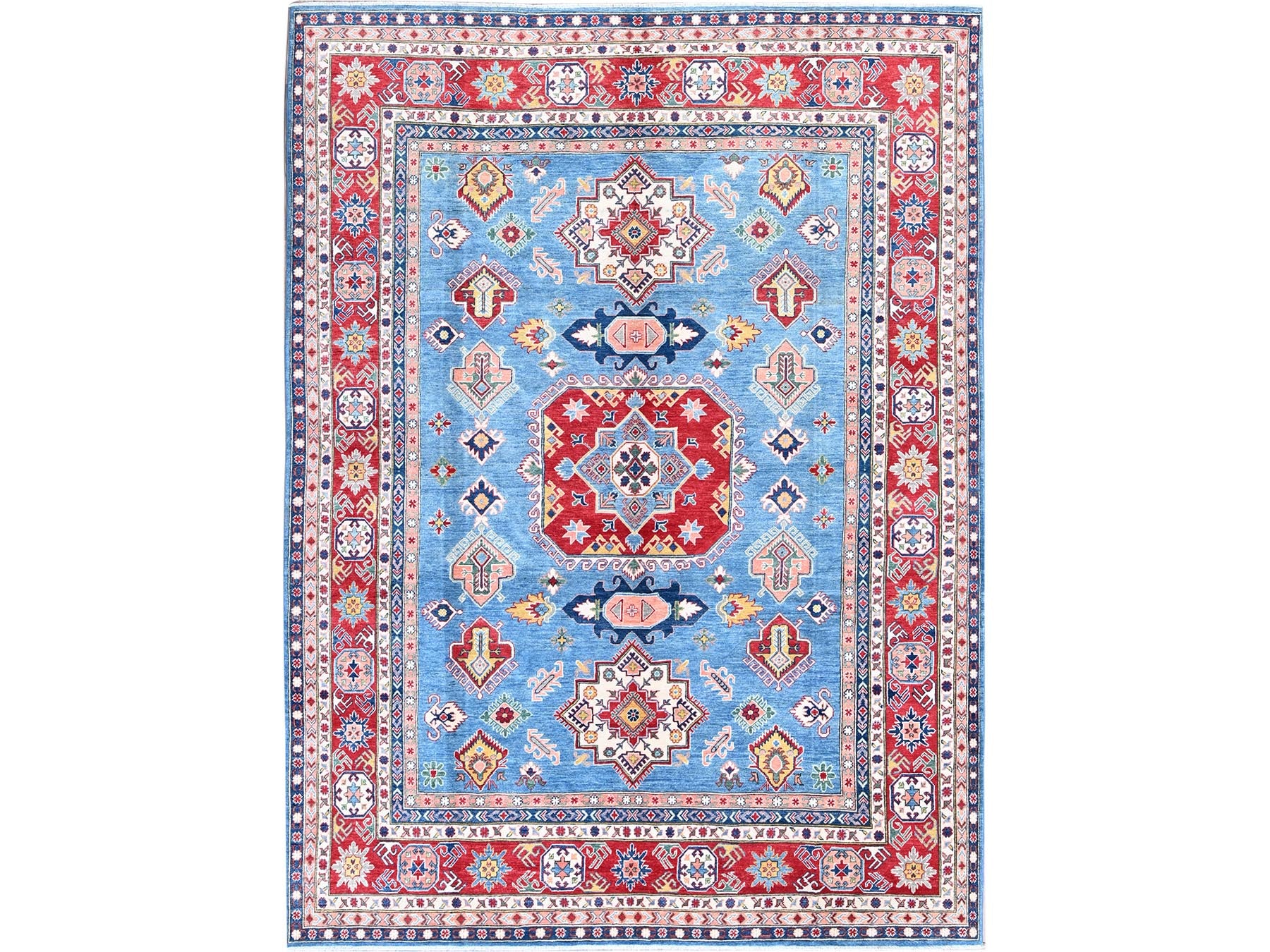 Kazak Kazak hand-knotted wool rug in Blue & Red, 8'10" x 11'8" — SKU O0527