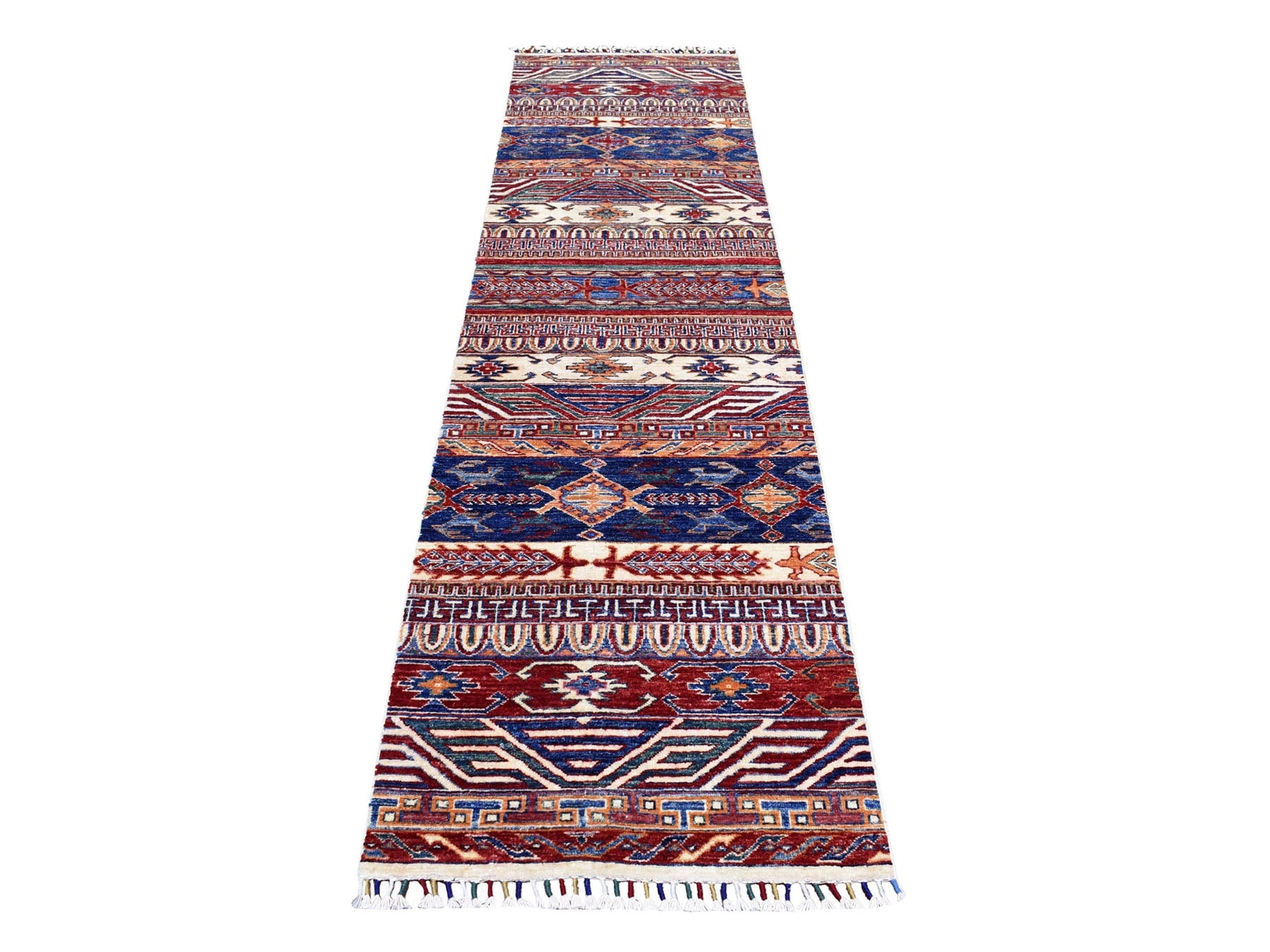 Blue 2'4" x 9'1" Tribal Hand knotted Wool Rug - Sku: O052839