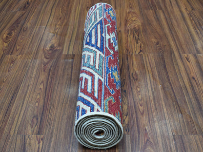 Blue 2'4" x 9'1" Kazak Hand knotted Wool Rug - Sku: O052839