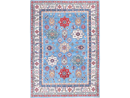 Kazak Kazak hand-knotted wool rug in Blue & Ivory, 9'9" x 14' — SKU O0528