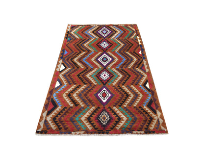Multicolored 3'7" x 6'1" Tribal Hand knotted Wool Rug - Sku: O053141