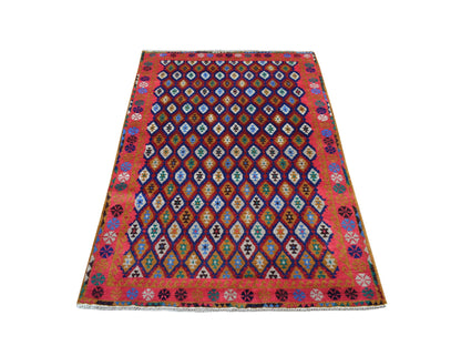 Multicolored 4'0" x 6'1" Tribal Hand knotted Wool Rug - Sku: O053142