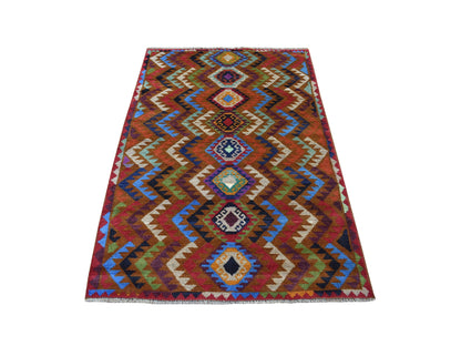 Multicolored 3'9" x 6'0" Tribal Hand knotted Wool Rug - Sku: O053143