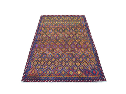 Multicolored 4'3" x 6'2" Tribal Hand knotted Wool Rug - Sku: O053145