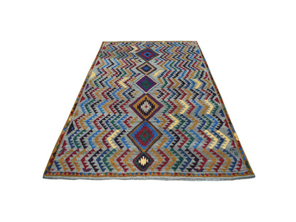 Grey 5'8" x 7'6" Tribal & Geometric Hand knotted Wool Rug - Sku: O053149