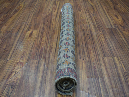 Grey 4'0" x 5'8" Tribal & Geometric Hand knotted Wool Rug - Sku: O053156