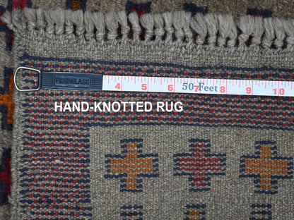 Grey 4'0" x 5'8" Tribal & Geometric Hand knotted Wool Rug - Sku: O053156