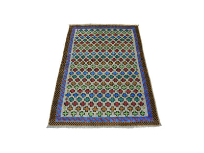 Grey 3'4" x 4'9" Tribal & Geometric Hand knotted Wool Rug - Sku: O053167
