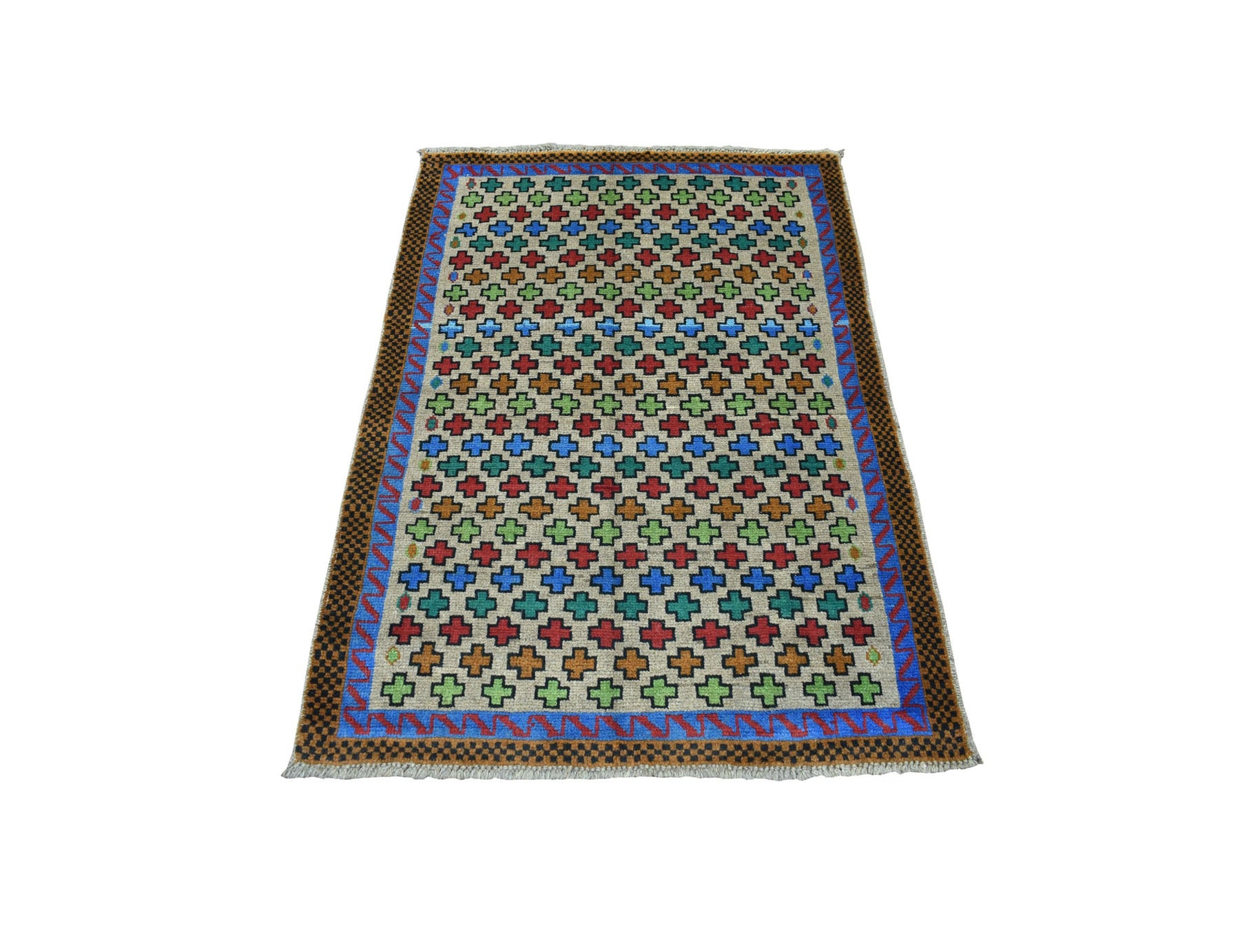 Baluch Tribal & Geometric hand-knotted wool rug in Gray & Blue, 3'4" x 4'9" — SKU O053167