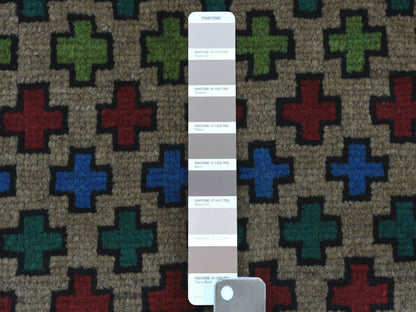 Grey 3'4" x 4'9" Tribal & Geometric Hand knotted Wool Rug - Sku: O053167