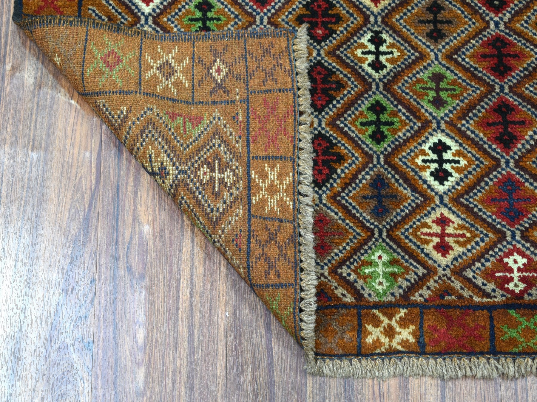 Baluch Tribal & Geometric hand-knotted wool rug in Multicolored & Brown, 3'1" x 4'8" — SKU O053175 (view 2)