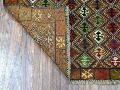 Multicolored 3'1" x 4'8" Tribal Hand knotted Wool Rug - Sku: O053175