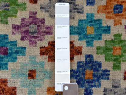 Ivory 3'6" x 4'10" Tribal Hand knotted Wool Rug - Sku: O053176