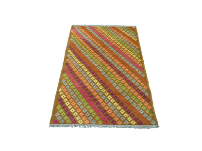 Multicolored 3'3" x 4'10" Tribal Hand knotted Wool Rug - Sku: O053177