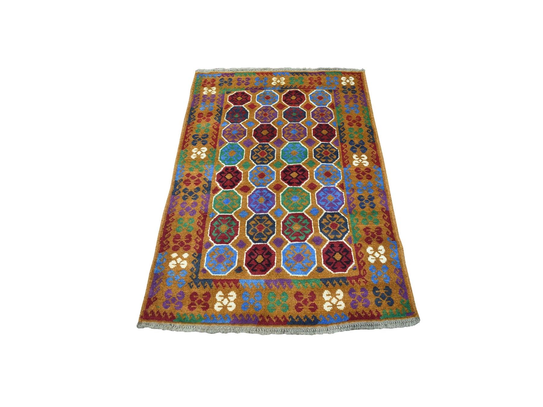 Baluch Tribal & Geometric hand-knotted wool rug in Multicolored & Brown, 3'6" x 4'9" — SKU O053178