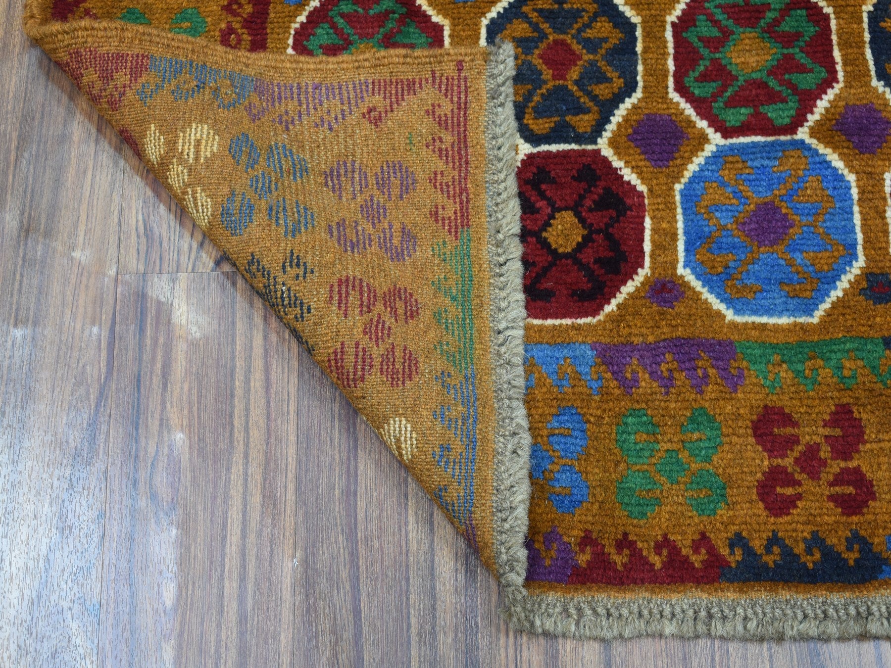 Baluch Tribal & Geometric hand-knotted wool rug in Multicolored & Brown, 3'6" x 4'9" — SKU O053178 (view 2)