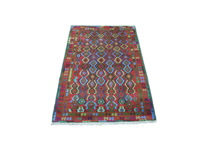 Purple 3'5" x 4'8" Tribal Hand knotted Wool Rug - Sku: O053179