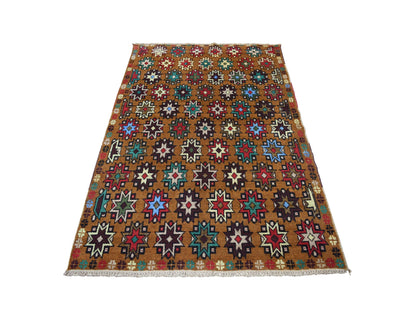 Multicolored 4'1" x 6'1" Tribal Hand knotted Wool Rug - Sku: O053186