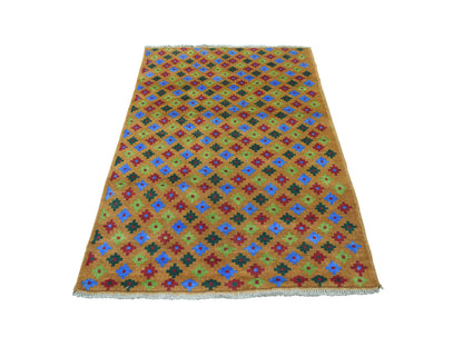 Multicolored 4'1" x 6'1" Tribal Hand knotted Wool Rug - Sku: O053189