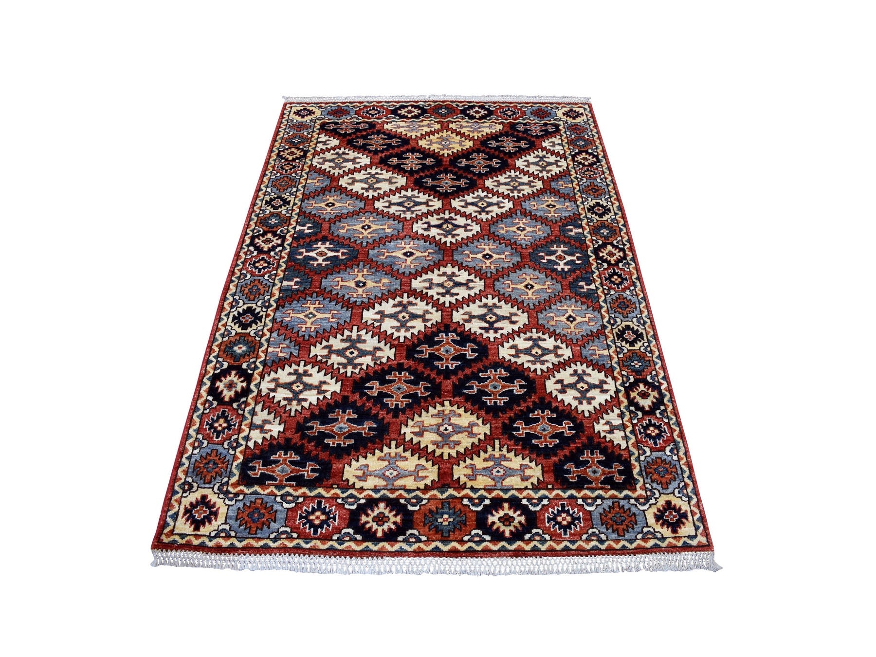 Ersari Tribal & Geometric hand-knotted wool rug in Red & Salsa, 4' x 6' — SKU O053193