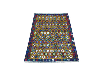 Multicolored 3'3" x 4'8" Tribal Hand knotted Wool Rug - Sku: O053273