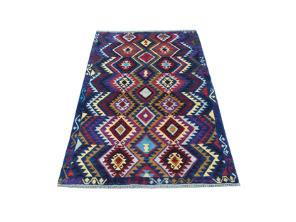 Blue 3'8" x 5'7" Tribal & Geometric Hand knotted Wool Rug - Sku: O053276