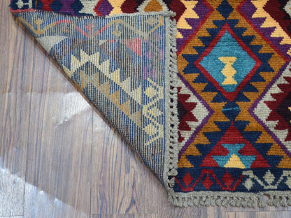 Blue 3'8" x 5'7" Tribal & Geometric Hand knotted Wool Rug - Sku: O053276
