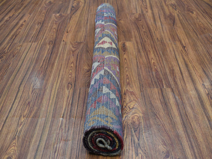 Blue 3'8" x 5'7" Tribal & Geometric Hand knotted Wool Rug - Sku: O053276