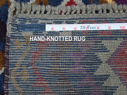 Blue 3'8" x 5'7" Tribal & Geometric Hand knotted Wool Rug - Sku: O053276