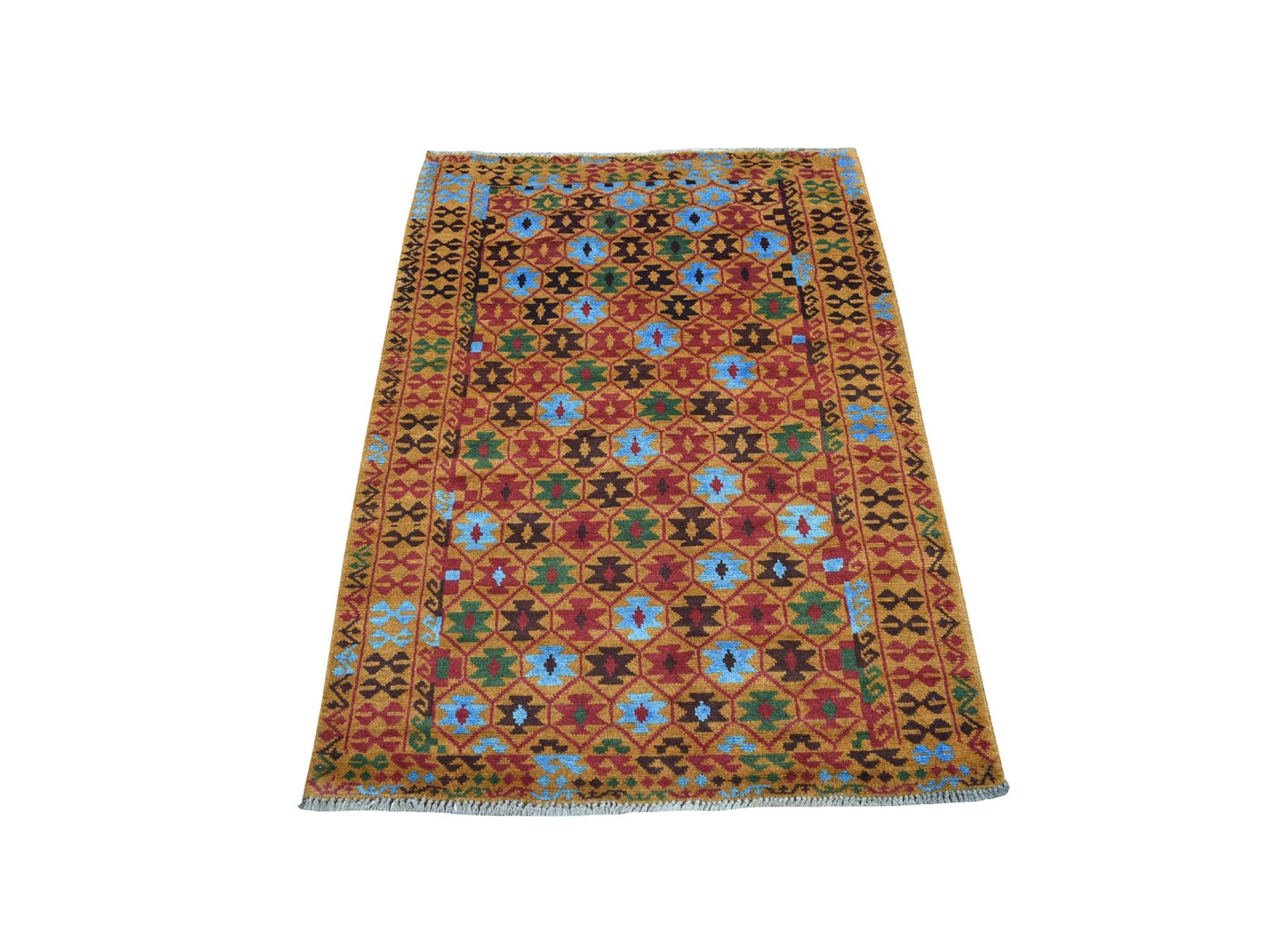 Baluch Tribal & Geometric hand-knotted wool rug in Orange, 3'5" x 4'10" — SKU O053279