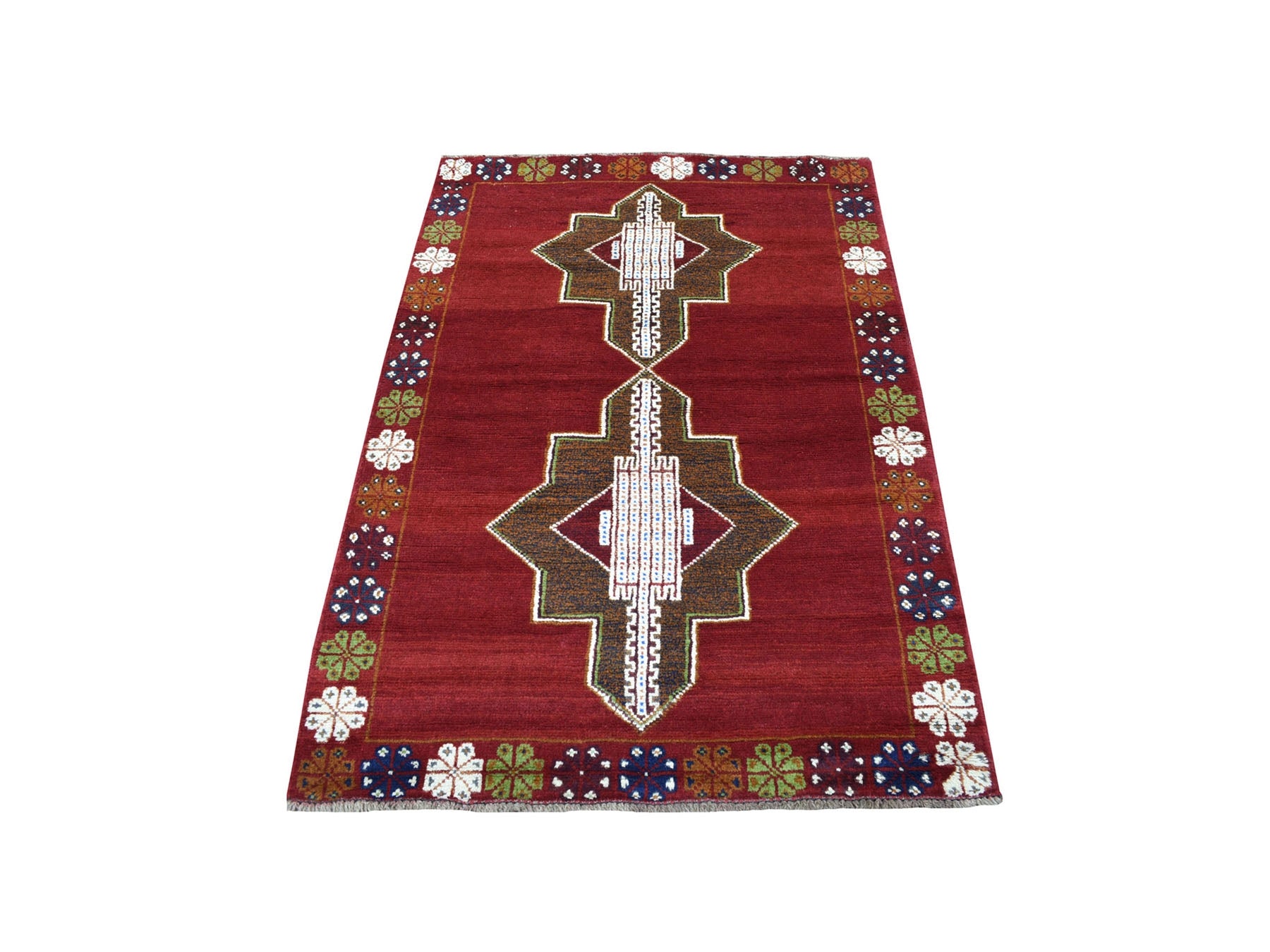 Baluch Tribal & Geometric hand-knotted wool rug in Red, 3'7" x 4'10" — SKU O053285