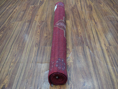 Red 3'7" x 4'10" Tribal Hand knotted Wool Rug - Sku: O053285