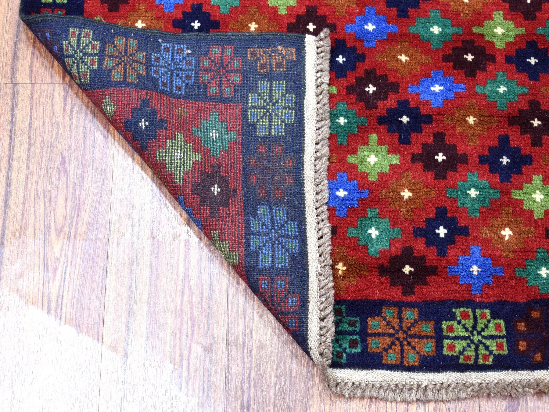 Baluch Tribal & Geometric hand-knotted wool rug in Red, 3'3" x 4'9" — SKU O053289 (view 2)