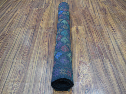 Black 3'5" x 5'0" Tribal & Geometric Hand knotted Wool Rug - Sku: O053291