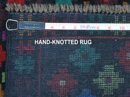 Black 3'5" x 5'0" Tribal & Geometric Hand knotted Wool Rug - Sku: O053291