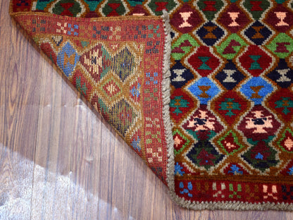 Red 3'3" x 5'0" Tribal Hand knotted Wool Rug - Sku: O053292