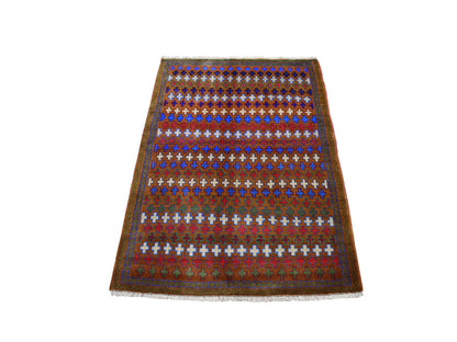 Multicolored 3'3" x 4'7" Tribal Hand knotted Wool Rug - Sku: O053294