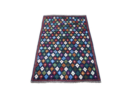 Blue 3'4" x 4'8" Tribal & Geometric Hand knotted Wool Rug - Sku: O053296