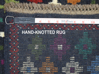 Blue 3'4" x 4'8" Tribal & Geometric Hand knotted Wool Rug - Sku: O053296