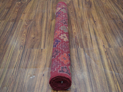 Red 3'1" x 4'10" Tribal Hand knotted Wool Rug - Sku: O053299