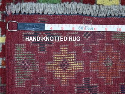 Red 3'1" x 4'10" Tribal Hand knotted Wool Rug - Sku: O053299
