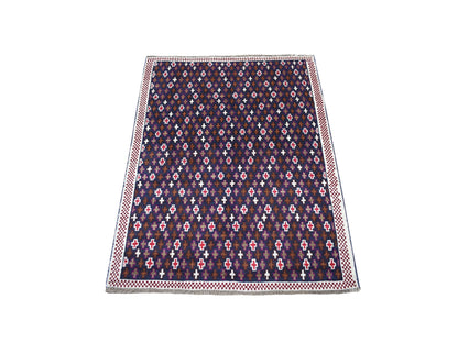 Blue 3'4" x 4'6" Tribal & Geometric Hand knotted Wool Rug - Sku: O053300