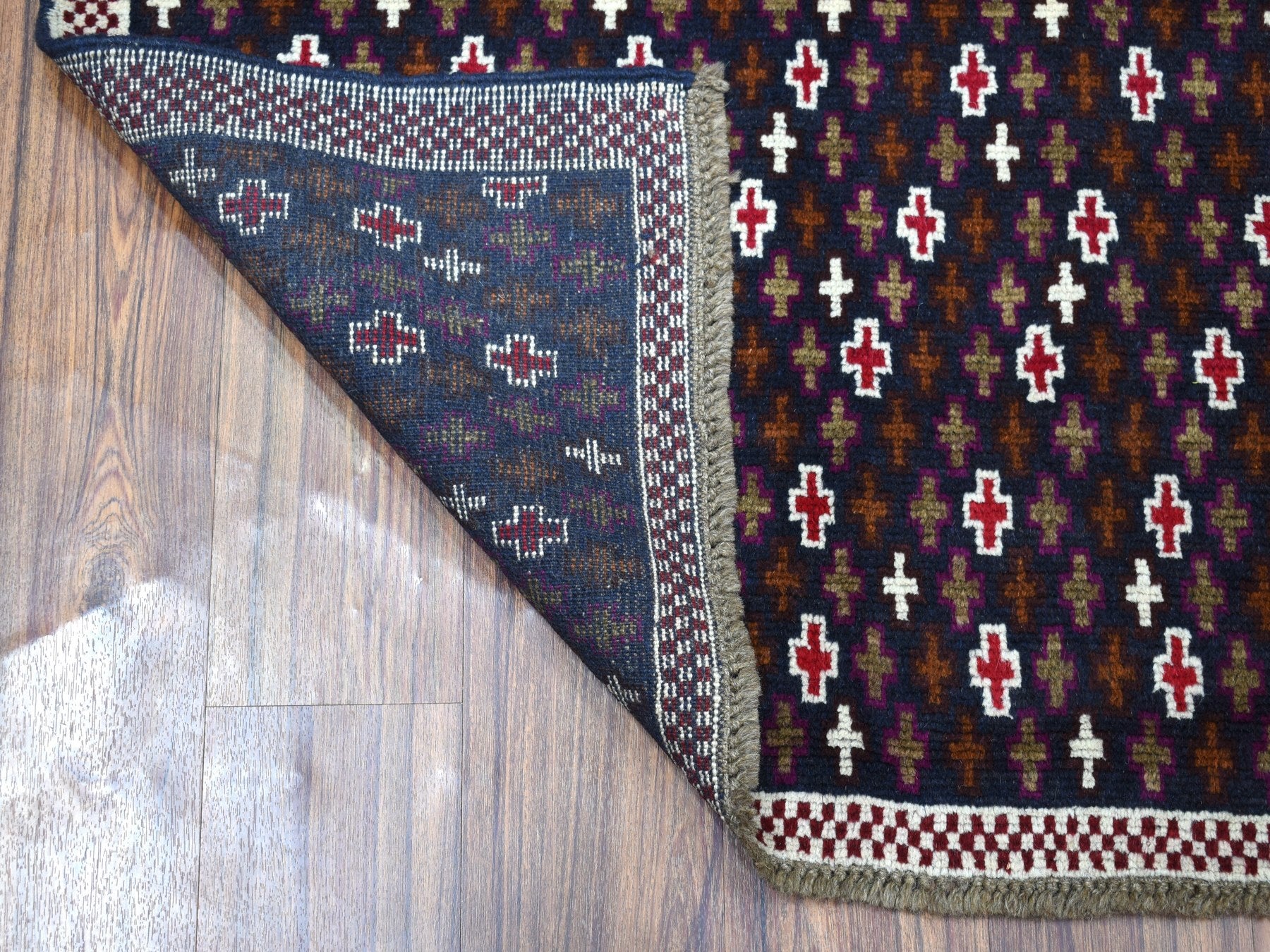 Baluch Tribal & Geometric hand-knotted wool rug in Blue, 3'4" x 4'6" — SKU O053300 (view 2)