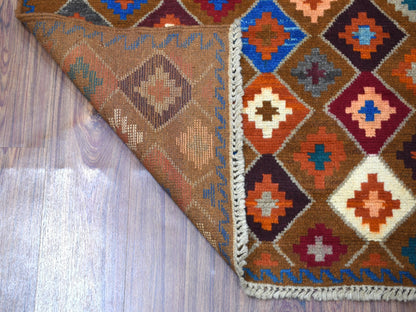 Multicolored 3'5" x 4'10" Tribal Hand knotted Wool Rug - Sku: O053301