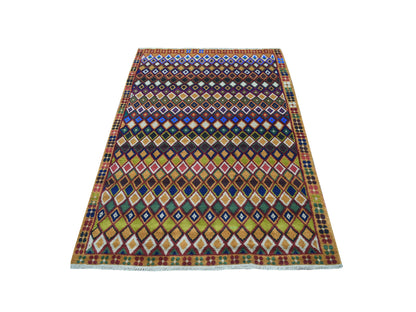 Multicolored 4'3" x 6'1" Tribal Hand knotted Wool Rug - Sku: O053302