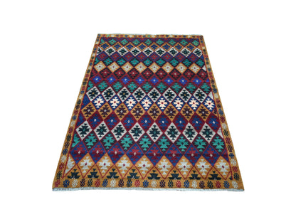 Red 4'1" x 5'9" Tribal Hand knotted Wool Rug - Sku: O053307
