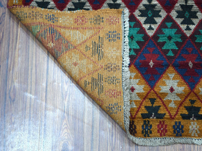 Red 4'1" x 5'9" Tribal Hand knotted Wool Rug - Sku: O053307