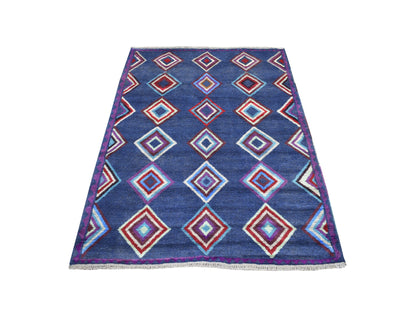 Tribal hand-knotted wool rug in Blue, 4'2" x 5'7", SKU O053309
