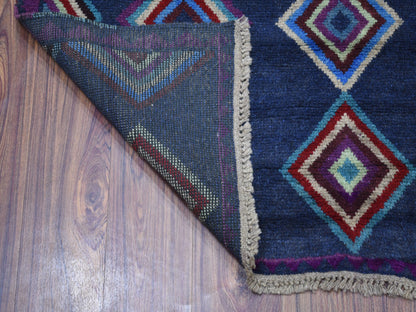 Tribal hand-knotted wool rug in Blue, 4'2" x 5'7", SKU O053309